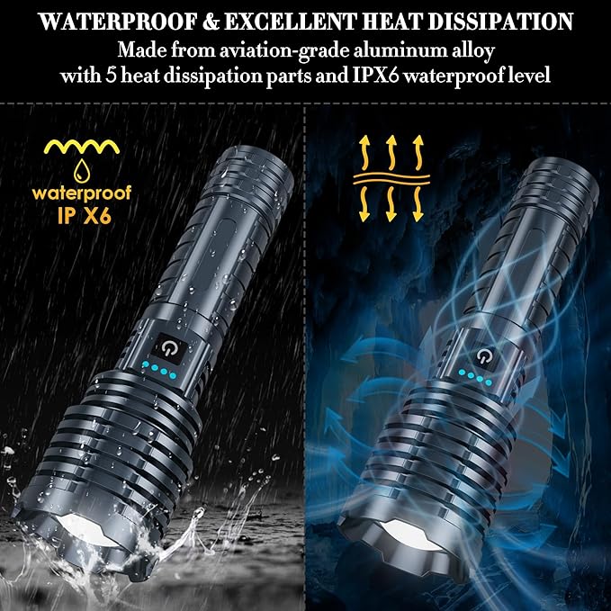 Super Bright Rechargeable Flashlights 2400.000 High Lumen, Powerful LED Flashlight, IPX7 Waterproof