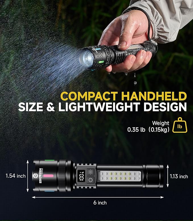 Esgreen LED Rechargeable Flashlights High Lumens 2 Pack, Single Click Bright Flashlight Long