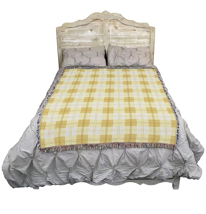 Pure Country Weavers Lemon Plaid Blanket - Gift Tapestry Throw Woven from Cotton - Made in The USA