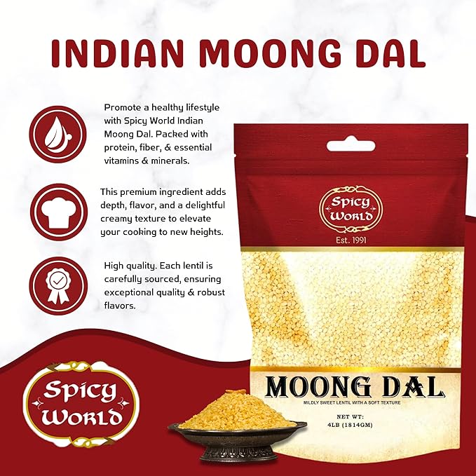 Spicy World Indian Moong Dal - 4 lbs | Premium Split Dry Beans | 100% Natural & Pure | Versatile &
