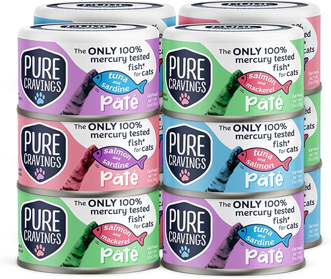 Pure Cravings Pate, Canned Wet Cat Food, 100% Mercury-Tested, Moist Can Fish, Grain-Free Protein