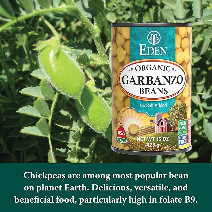 Eden Organic Garbanzo Beans, Chickpeas, 15 oz Can (12-Pack Case), No Salt Added, Non-GMO, Gluten