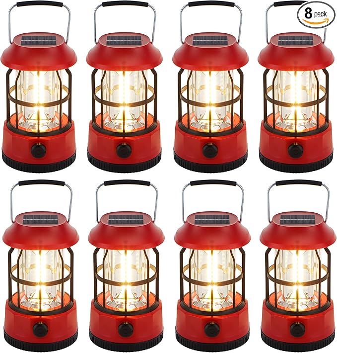 TRIROCKS Set of 8 LED Solar Camping Lantern Dimmable Rechargeable Lantern IPX3 Water-Resistant