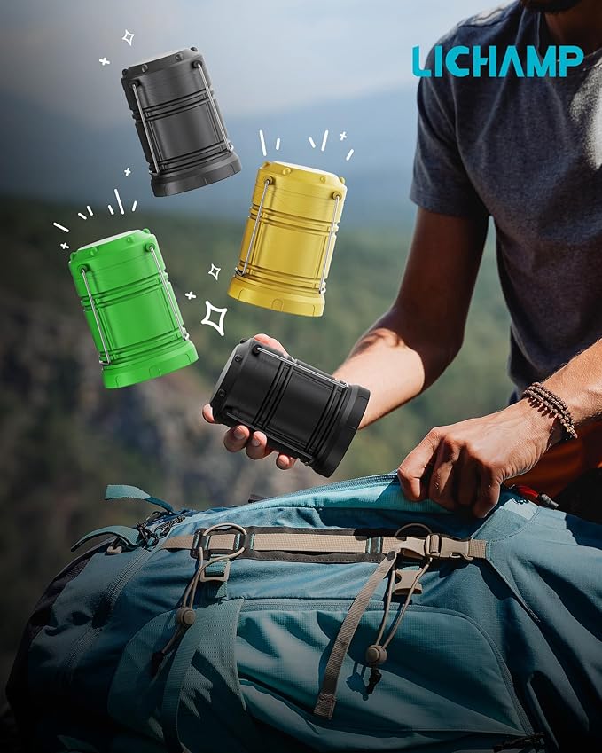 Lichamp 4 Pack LED Camping Lanterns, Battery Powered Camping Lights LED Collapsible Flashlight