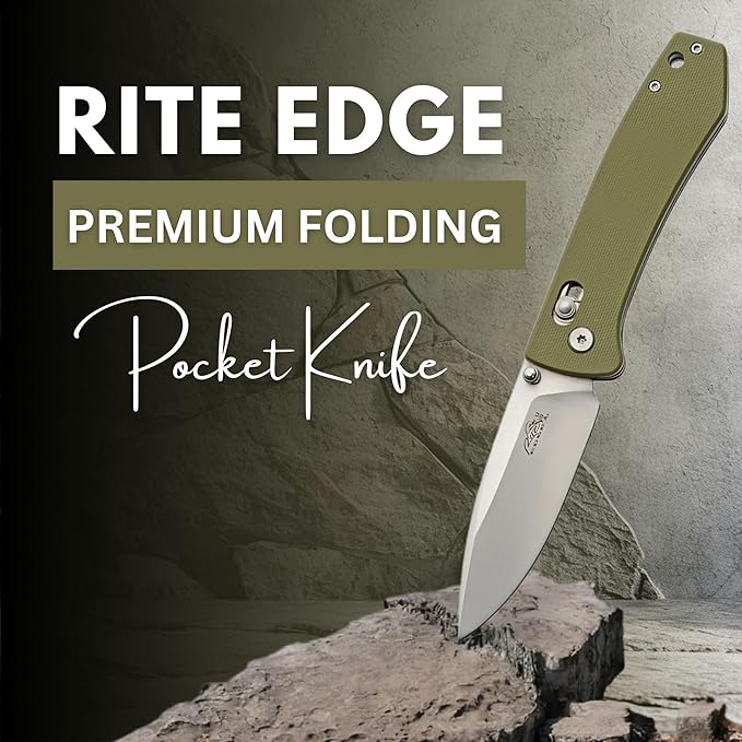 Rite Edge Premium Folding Pocket Knife - 4.25" Stainless Steel Blade, G10 Handle, Belt Clip