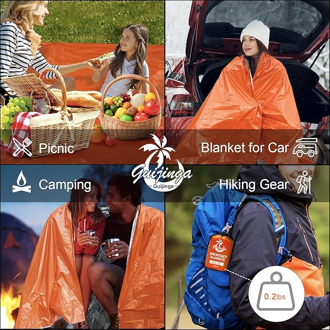 3-Pack Emergency Blanket, Extra-Thick Extra-Large Survival Blanket, Thermal Reflective Emergency