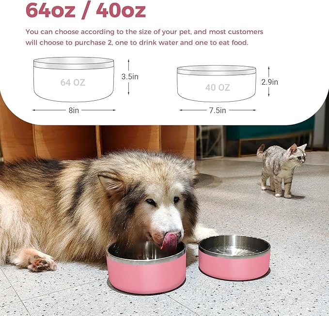 Dog Bowl, Stainless Steel Dog Food and Water Bowl with Non Slip Quiet Bottom, Easy to Clean