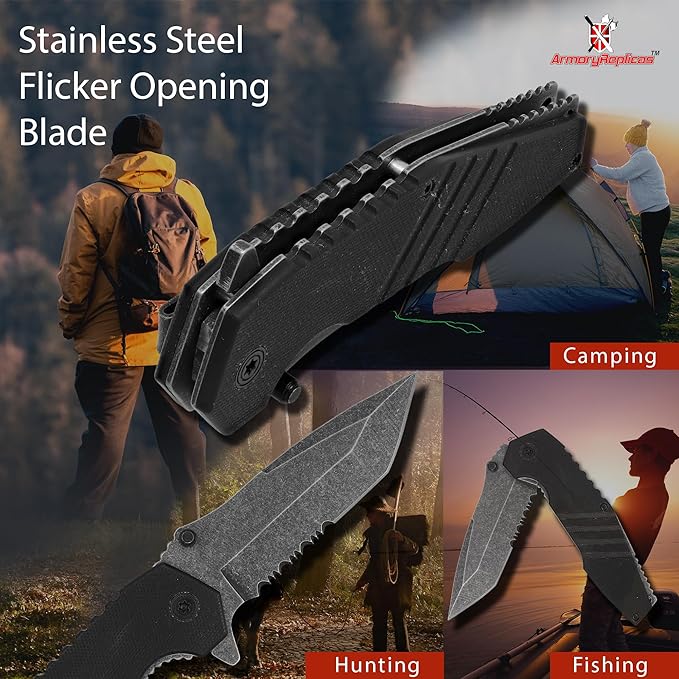 Armory Replicas??Alpha Force Tanto Spring Assisted Knife ??3CR13 Steel Blade, Stonewash Finish, G10