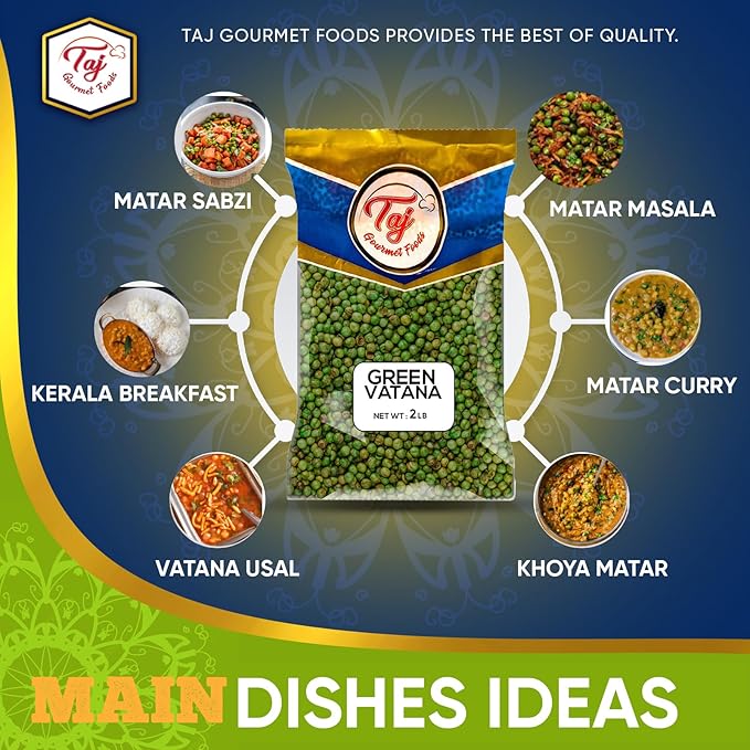 TAJ Green Peas Whole, 4-Pounds, Dried Whole Vatana Matar, Marrowfat Peas