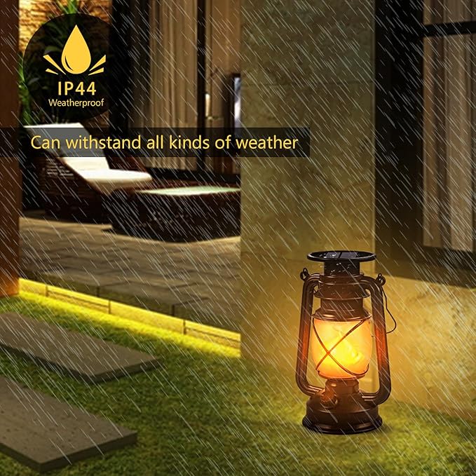 Solar Lantern Outdoor Hanging Solar Lights Dancing Flame Led Waterproof Camping Lamps, Landscape