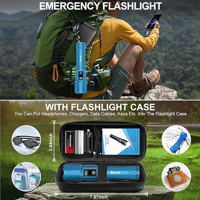 Rechargeable Flashlights High Lumens - Super Bright LED Tactical Flash Light, Powerful Waterproof