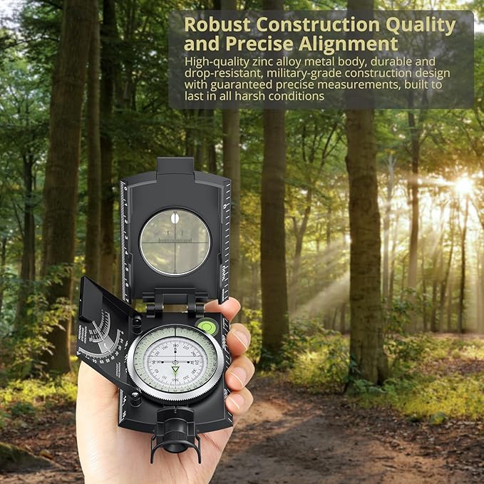 Compass Hiking Survival, IP65 Waterproof Metal Compass with Sighting Clinometer and Carry Bag