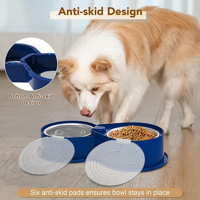 Stainless Steel Dog Bowl Set with Lids, 304 Metal Dual Food & Water Bowls for Dogs & Cats, Large