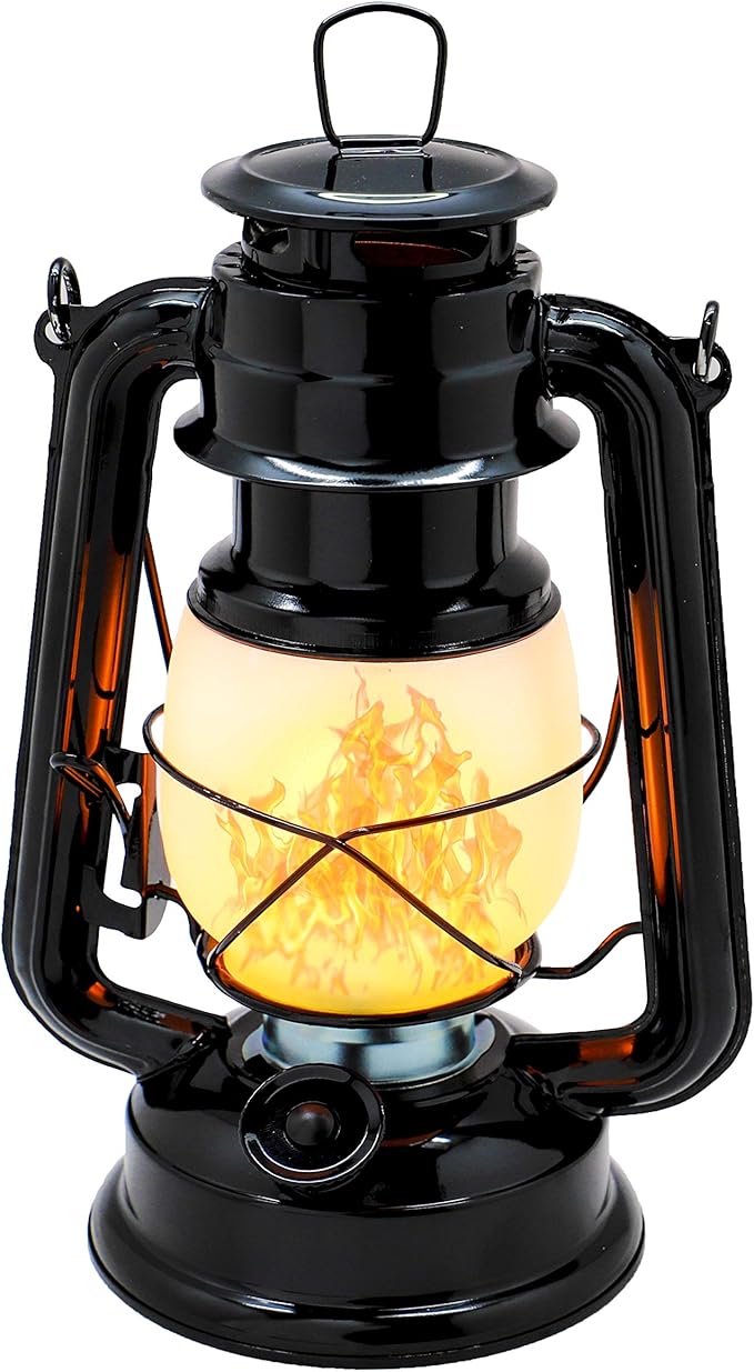 YAKii LED Vintage Flame Lantern Metal Outdoor Hanging Lantern with Dancing Flame Battery Operated