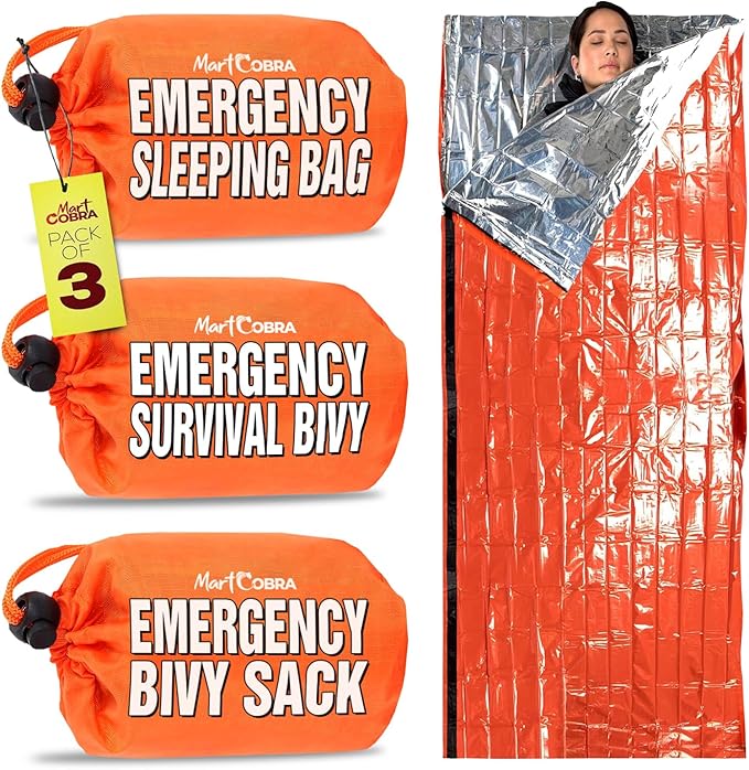 Emergency Sleeping Bag 3 Pack | for Survival Gear and Supplies Life Bivy Sack Waterproof Mylar