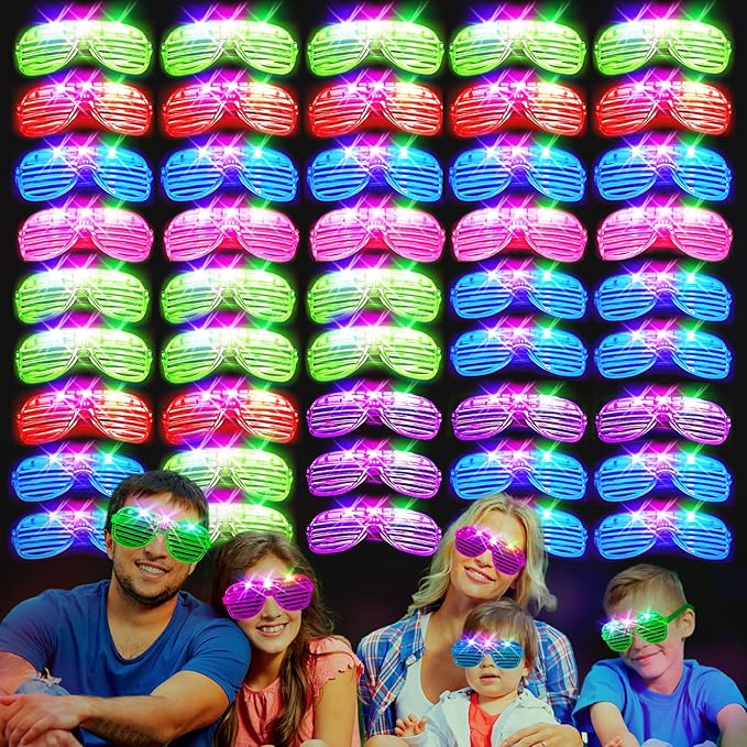 38PCS LED Glasses, Light Up Glasses, 5 Colors, 3 Light Modes, Glow in The Dark Party Supplies, Neon