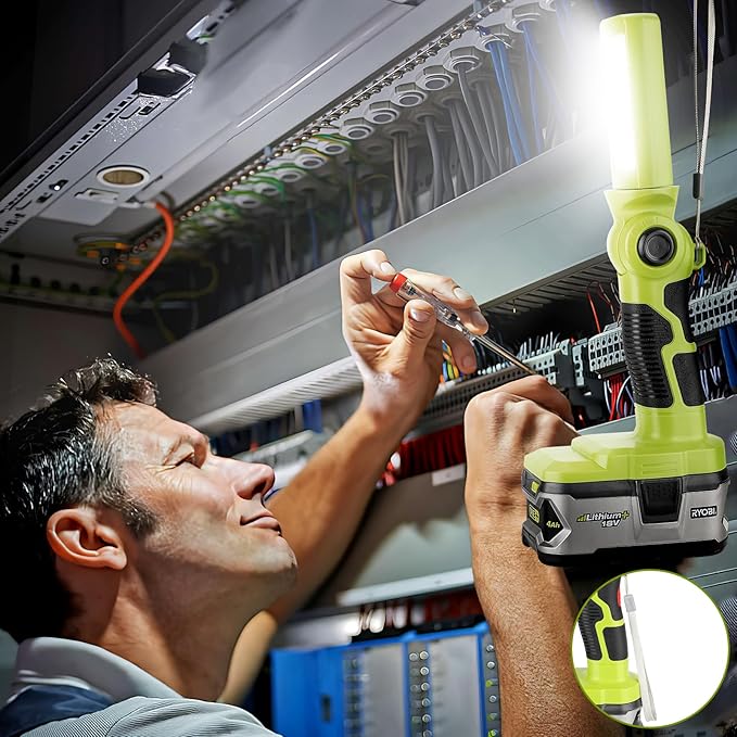 YEX-BUR LED Work Light for Ryobi 18V Battery, 12W 1000LM Protable Flashlight with Low Voltage