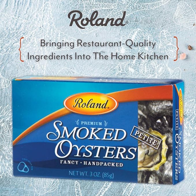 Roland Foods Petite Premium Smoked Oysters in Oil, Wild Caught, 3 Ounce Tin, Pack of 10