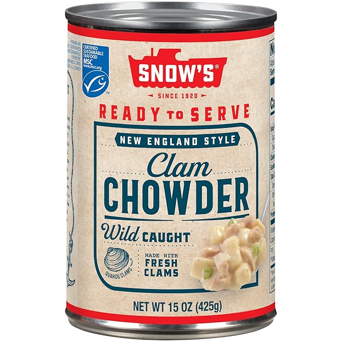 Snow's New England Clam Chowder, 15 oz Can - 13g Protein per Serving - Ready-to-Serve Authentic New