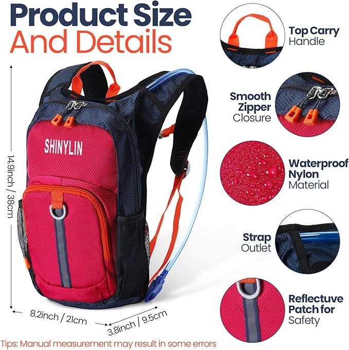 2 Pcs Kids Hydration Backpack with 1.5l Water Bladder Lightweight Kids Hiking Backpack Water