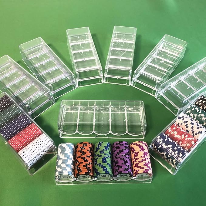 Poker Chip Holder Tray Racks- 10Pack Clear Acrylic Chips Rack Case With Cover Poker Table
