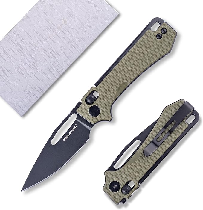 REALSTEEL VIS Pocket Knife, Folding Knife, Crossbar Lock, 2.72" Small 12C27 Steel PVD Black Blade