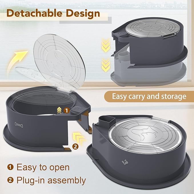 Stainless Steel Dog Bowl Set with Lids, 304 Metal Dual Food & Water Bowls for Dogs & Cats, Foldable