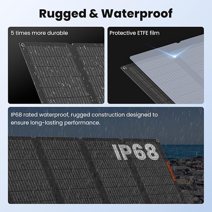 N-Type 16BB 50W Portable Solar Panels,Foldable Solar Panel Charger IP68 Waterproof with USB-A and