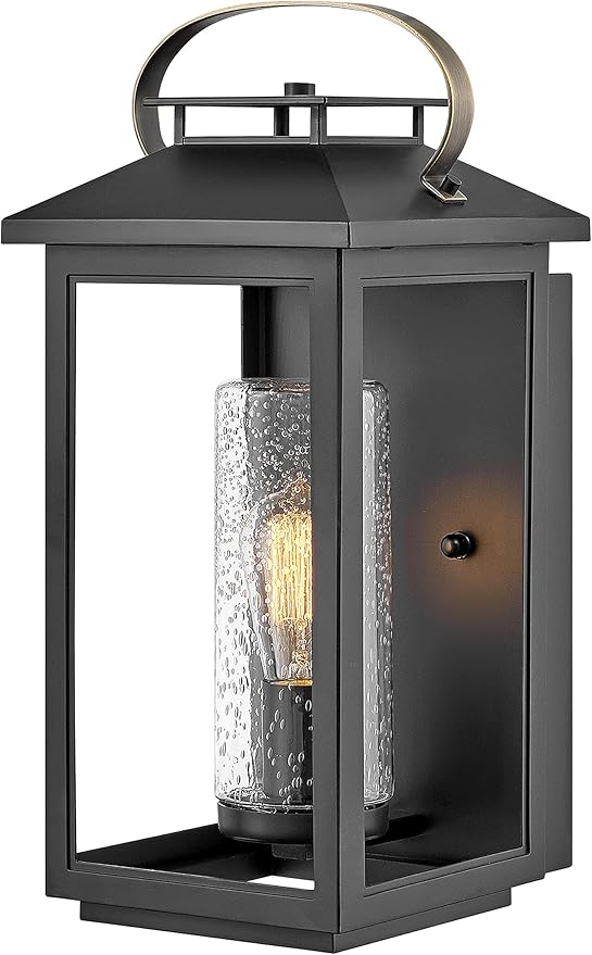 Hinkley Atwater Medium Wall Mount Outdoor Lantern - Anti-Fade, Clear Seedy Glass, Composite - Black