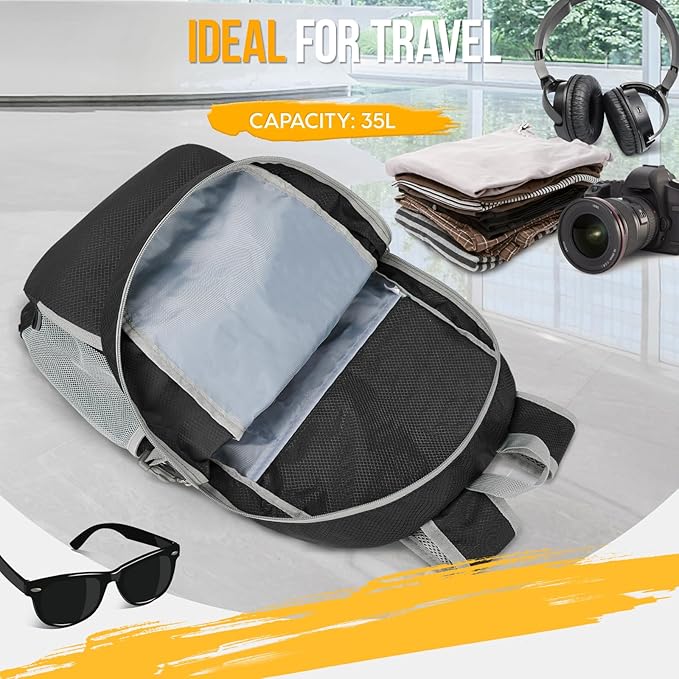 ZOMAKE Lightweight Packable Backpack 35L, Light Foldable Backpacks Water Resistant Collapsible