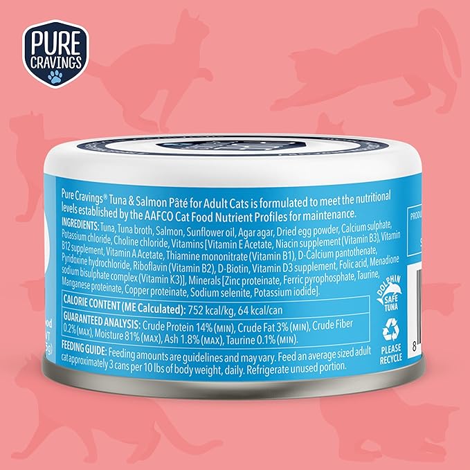 Pure Cravings Tuna and Salmon Pate, Canned Wet Cat Food, 100% Mercury-Tested, Moist Can Fish