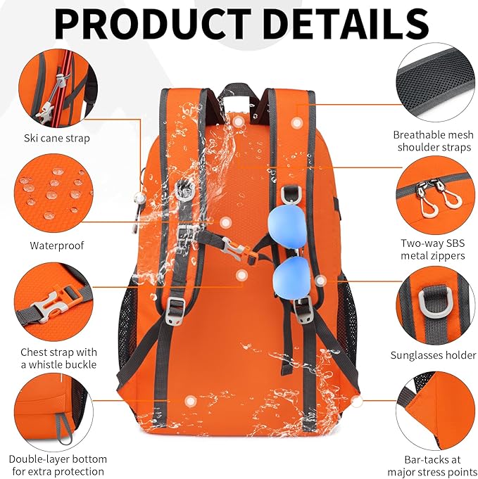 35L Lightweight Packable Backpack – Durable Foldable Daypack for Travel, Hiking, and Gym (Orange)