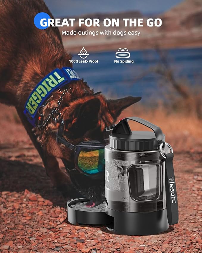 lesotc Dog Travel Water Bottle Portable with Pull-Out Drinking Bowl, 77oz Large Travel Water Bowl
