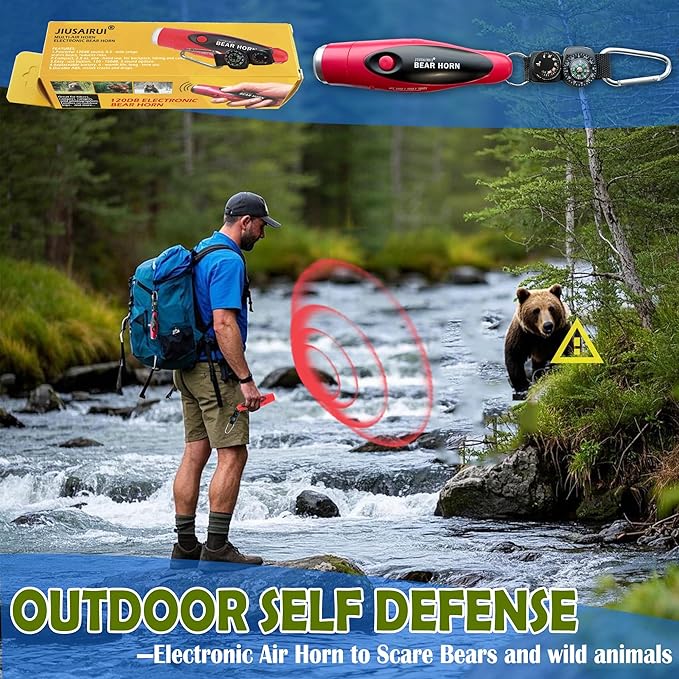 120dB Electronic Air Horn with Compass & Thermometer- Bear Horn to Scare Bears - Self Defense for