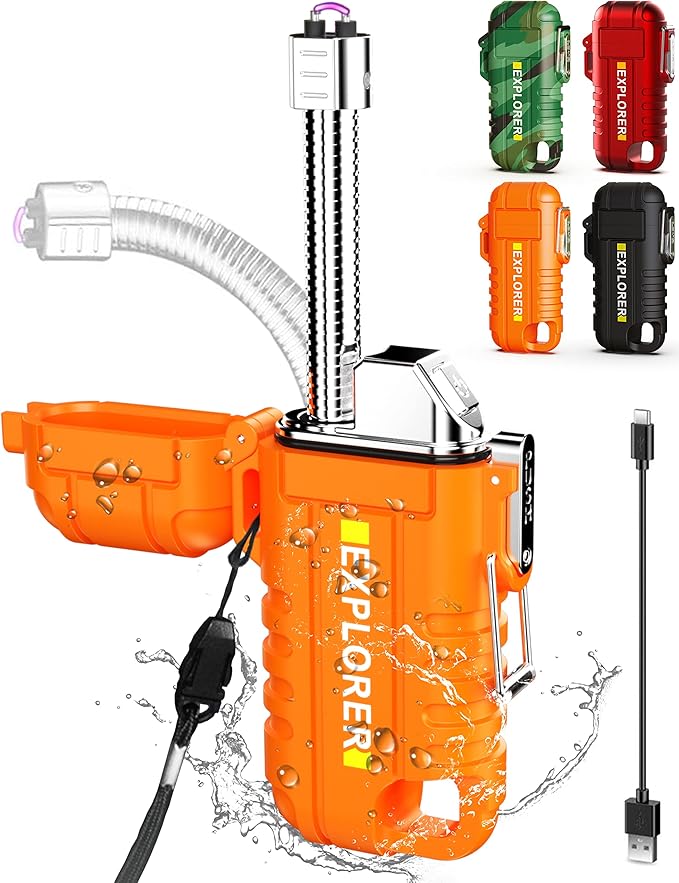 Waterproof Electric Lighter with 360°Flexible Long Neck, Outdoor Windproof Arc Lighter USB