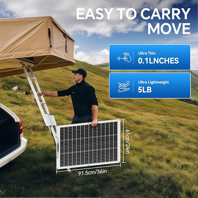 100W Flexible Solar Panel, 12V Monocrystalline Lightweight High Efficiency Bendable Mountable for