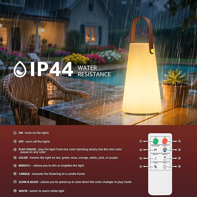 Portable Outdoor Table Lamp, Cordless Rechargeable Outdoor Table Lanterns RGB LED Lights with