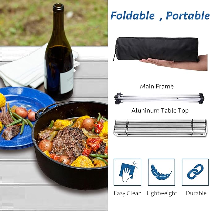 Grope Small Folding Camping Table with Aluminum Table Top, Beach Table for Sand with Carrying