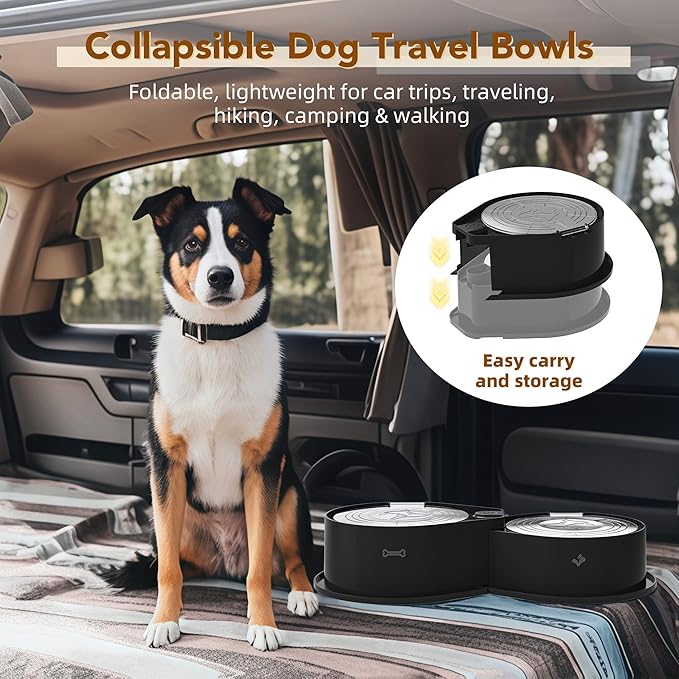 Stainless Steel Dog Bowl Set with Lids, 304 Metal Dual Food & Water Bowls for Dogs & Cats, Foldable
