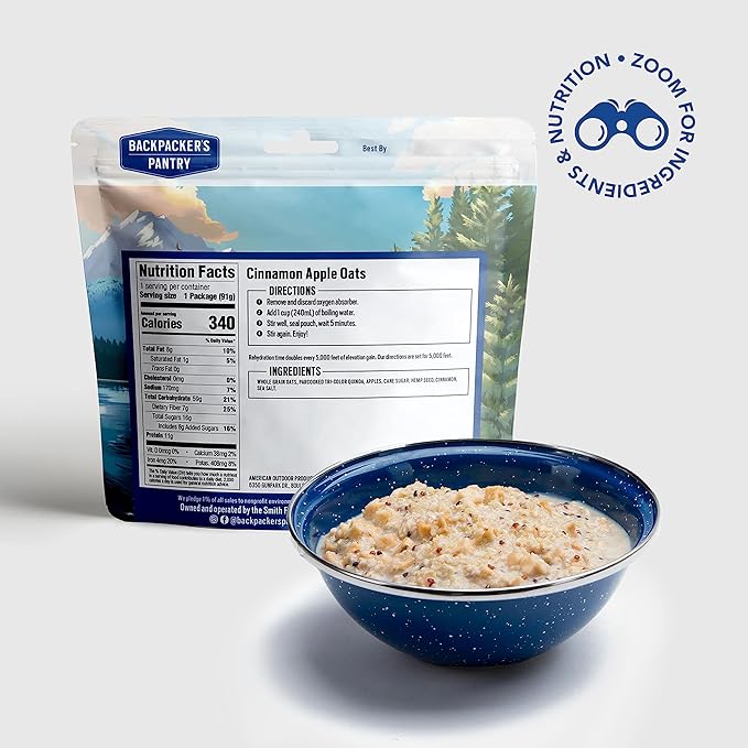 Backpacker's Pantry Organic Cinnamon Apple Oats & Quinoa, 1 Serving Per Pouch (6 Count), Freeze