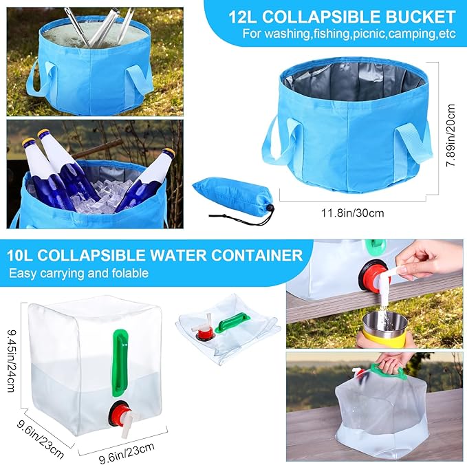 Gejoy 42 Pcs Camping Cookware Mess Kit, Non Stick Lightweight Pots Pan Kettle, Collapsible Water