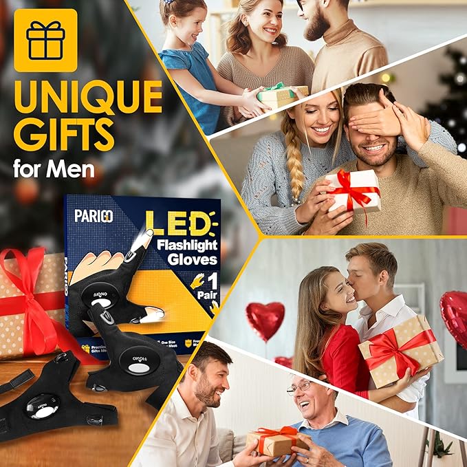 PARIGO LED Flashlight Gloves, Novelty Stocking Stuffers for Men, Christmas Gifts for Teens Boys Dad