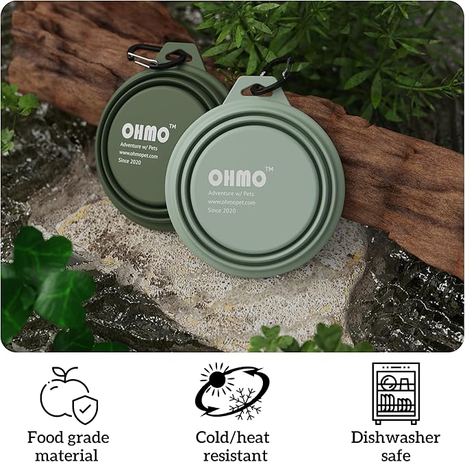 OHMO Collapsible Dog Bowl(2 Pack, Camo&Light Green 12oz/400ml) Premium Silicone Pet Water Bowls for