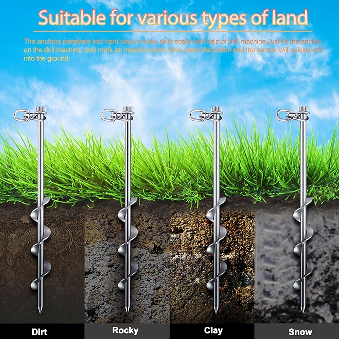 Zhengmy 24 Pcs Ground Anchors Screw in, 12 Inch Heavy Duty Tent Stakes with Trampoline Anchor Hook