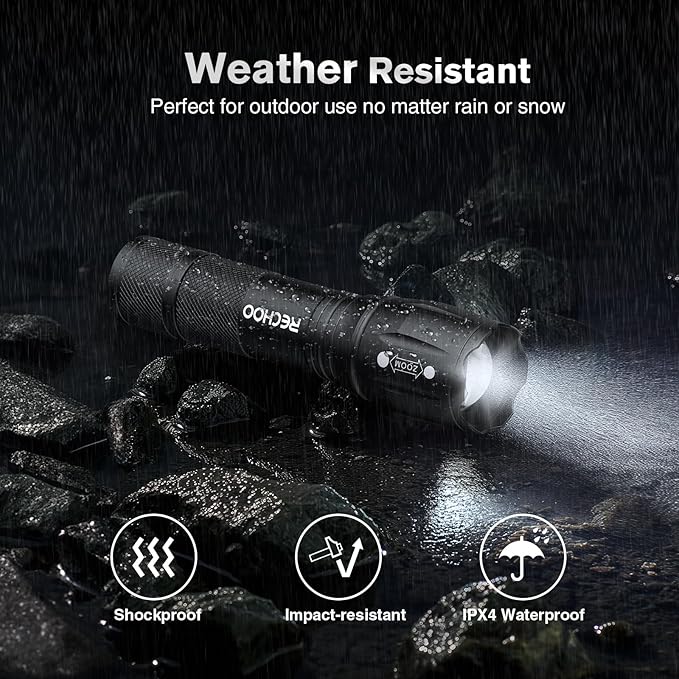 RECHOO LED Flashlight 6 Pack, Tactical Flashlights High Lumens with 3 Modes, Pocket Small Flash