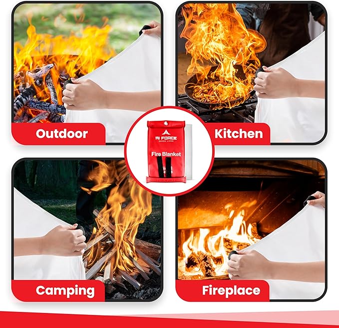 AI FORCE Fire Blanket with Gloves & Hooks ??Fireproof Emergency Safety Blanket for Home, Kitchen