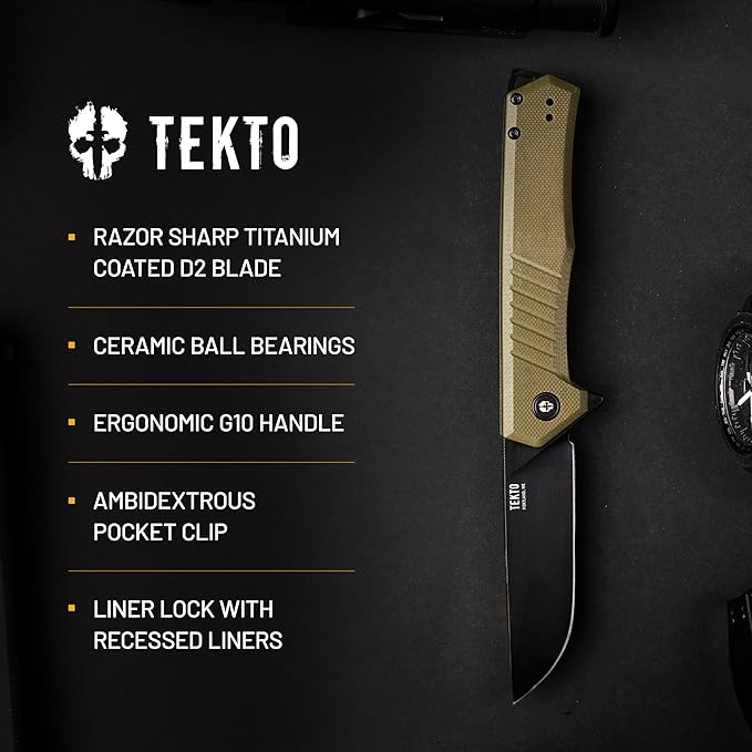 F1 Alpha Folding Pocket Knife - Modified Straight Back Blade, Titanium Coated D2 Steel, Ideal for