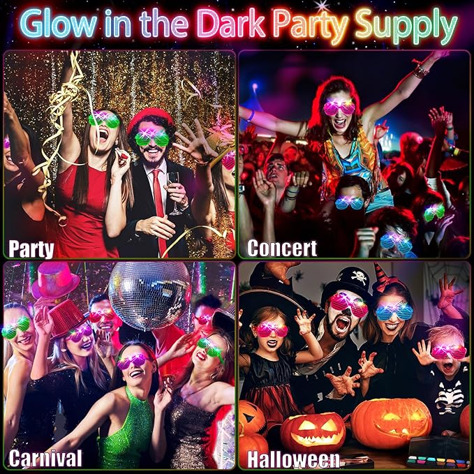 38PCS LED Glasses, Light Up Glasses, 5 Colors, 3 Light Modes, Glow in The Dark Party Supplies, Neon