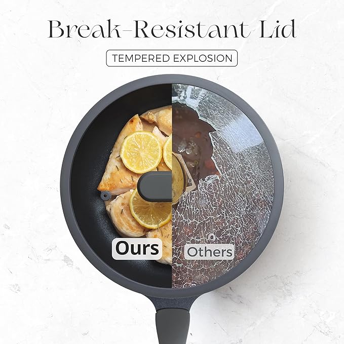 PRICUSIS Nonstick Ceramic Frying Pan with Lid, 8/10 Inch Skillet with Stay Cool Handle, Fully