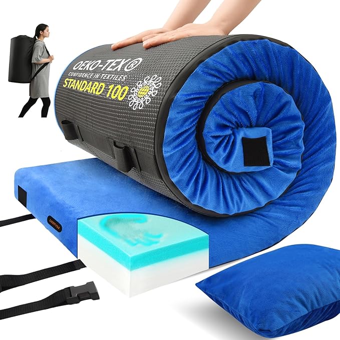Memory Foam Camping Mattress pad, Comfortable Thick Floor Sleeping Mat for Adults with Waterproof